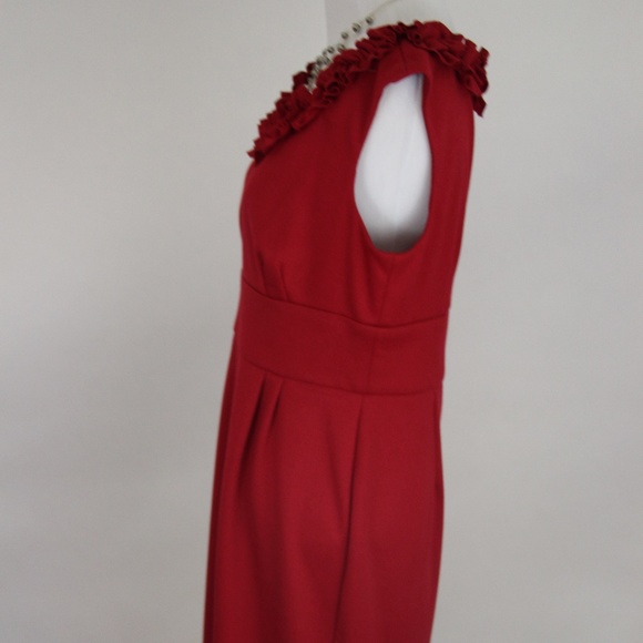 LONDON TIMES Red Ruffle Neckline Sleeveless Dress - Picture 5 of 7